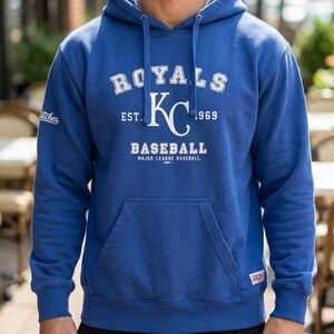 Stitches Mens Kansas City Royals MLB Baseball Hoodie Blue Pullover Fleece KC